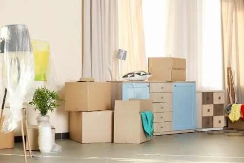 Office relocation planning in Wood Green with desks and moving boxes